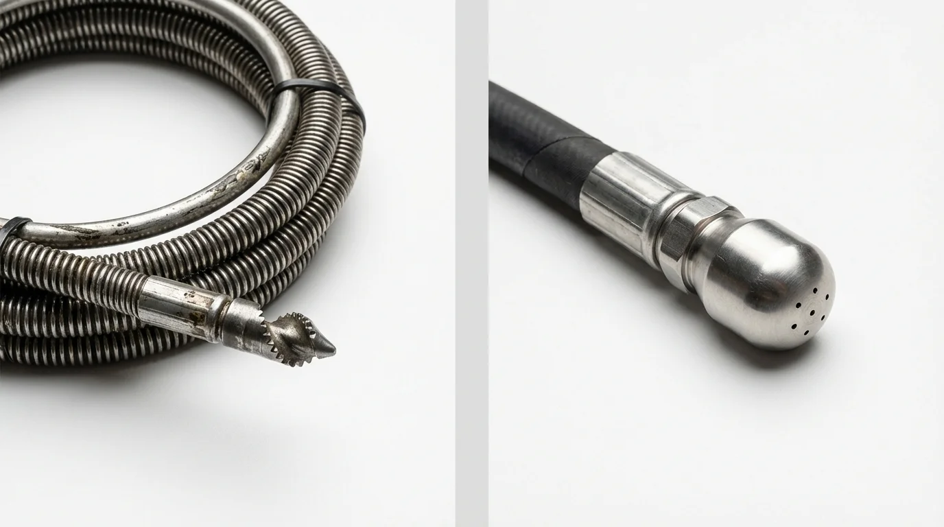 Drain snake cable and hydro jetting nozzle used for drain cleaning in Lenoir, NC