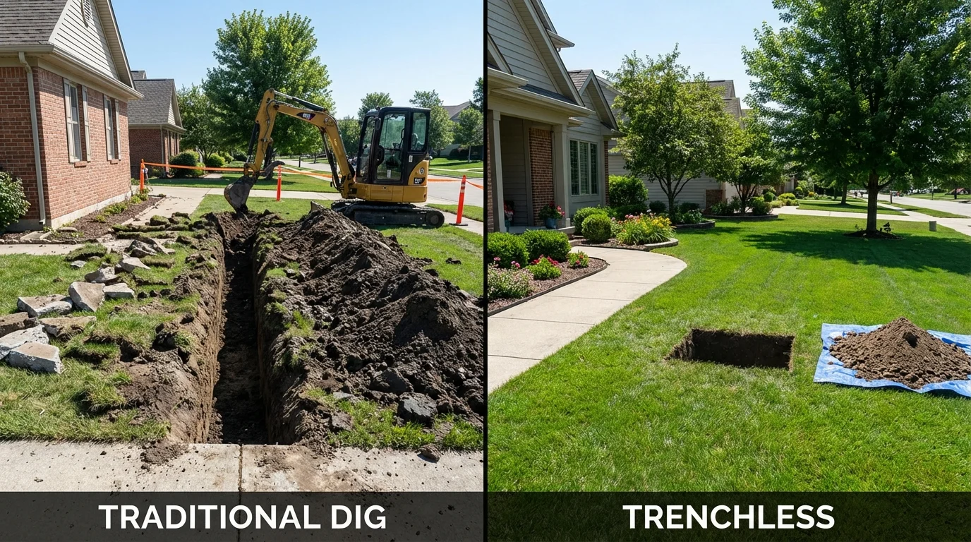 Trenchless sewer repair with minimal yard damage versus traditional excavation in Lenoir, NC